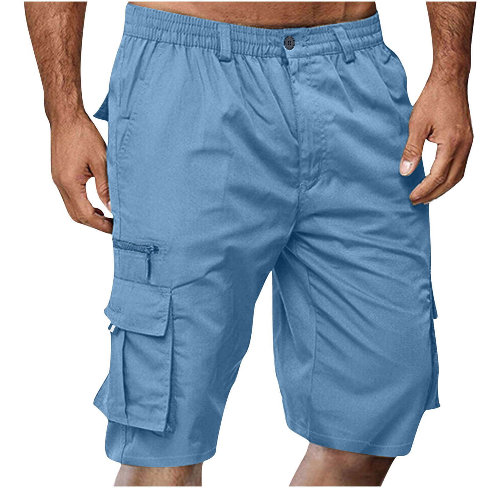 Babysbule Mens Cargo Shorts Casual Button Zipper Solid Knee Length Cargo Pants With Pocket Straight Button Zipper Shorts