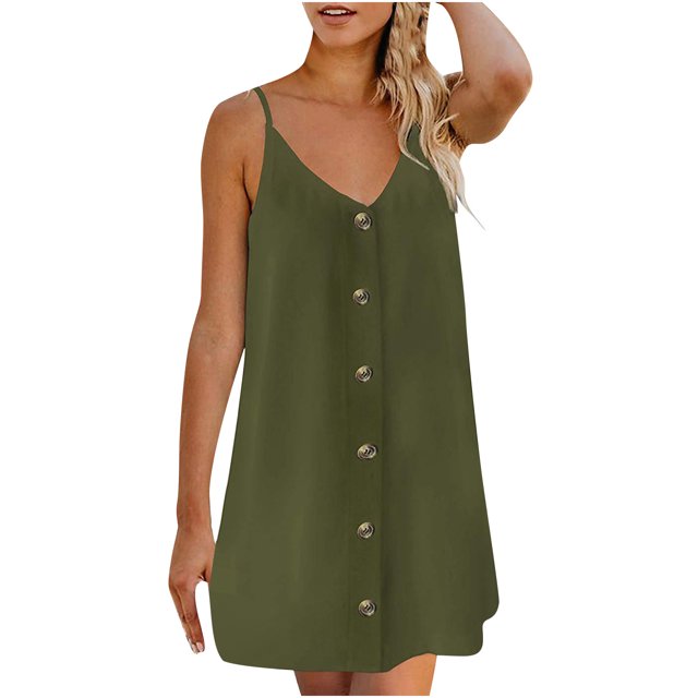 Fridja Robe Courte Sans Manches à Bretelles Col en V Couleur Unie pour Femme