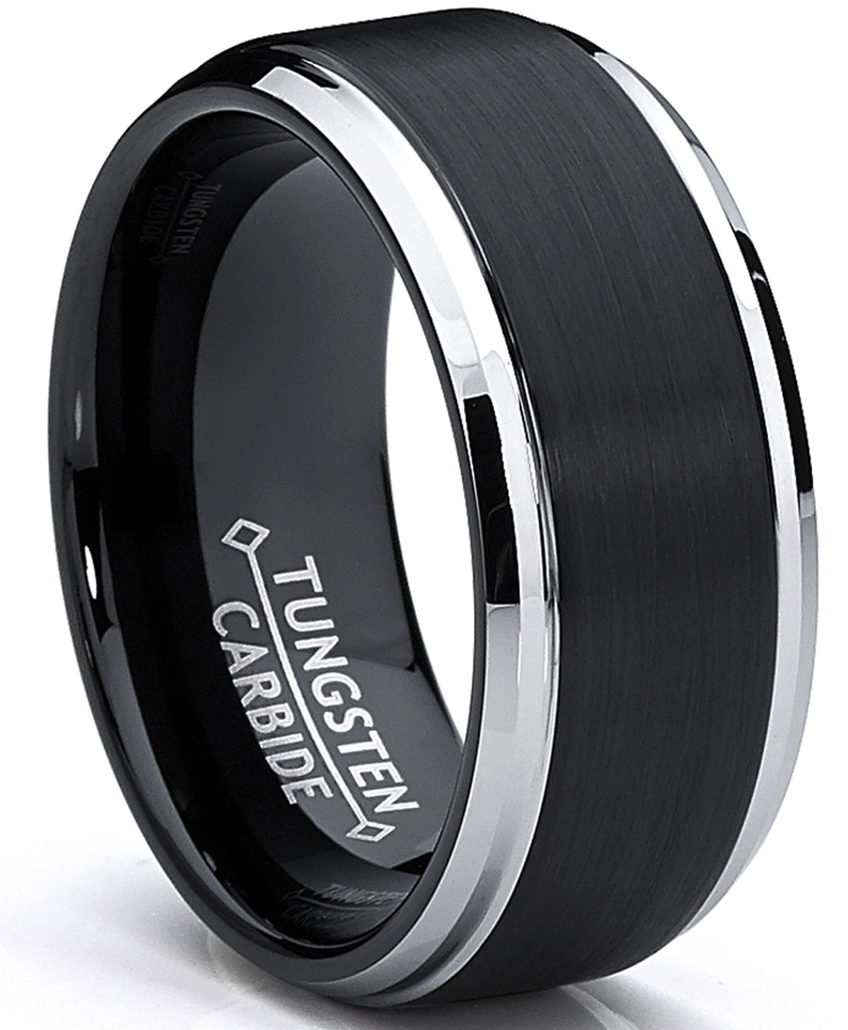 Men's Two-Tone Tungsten Ring Black Brushed Wedding Band 9MM