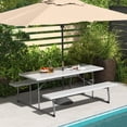 thumbnail image 2 of Costway Folding Picnic Table with 2 Benches All Weather Wood-like Tabletop Umbrella Hole Grey, 2 of 10