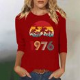 thumbnail image 1 of Uootdi Hauts pour Femmes Manches 3/4 Col Rond Imprimé Palmier Coucher de Soleil 1976 Coupe Décontractée Rétro Plage Vacances T-Shirts Cadeau, 1 of 4