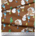 thumbnail image 2 of Soimoi Brown Modal Satin Fabric Snowman,House & Tree Christmas Fabric Prints By Yard 42 Inch Wide, 2 of 3