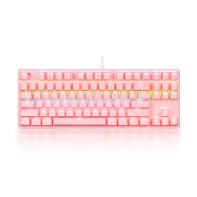 87-key Mechanical Keyboard Wired Keyboard RGB Backlit Keyboard Blue Switch/ 26-key Rollover/ Multimedia Combination Keys Pink