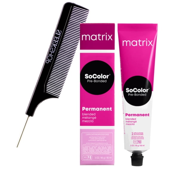 6W - Brun Clair Chaud, Matrix So Color Coloration Permanente Pré-Liée en Mélange, Teinture Socolor pour Cheveux - Lot de 3 avec Peigne Épingle Sleek