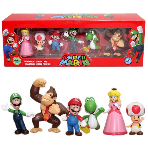 Boys Girls Kids Gift Box Super Mario Series 6pcs/set Action Figures Toys Mario Luigi Yoshi Peach Donkey Kong Figurines Doll Collection Model