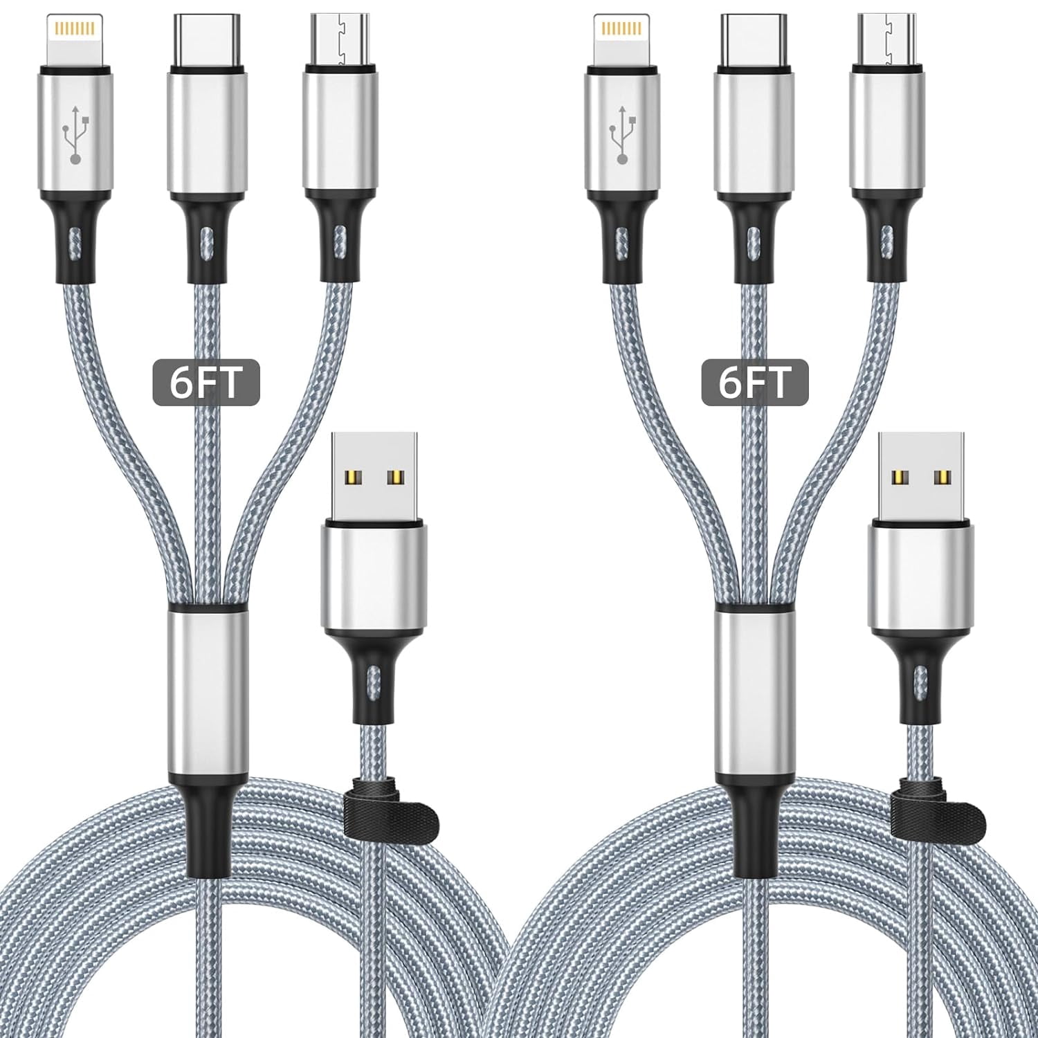 HAHDAXIA Multi Charging Cable [2Pack 6FT] 3 in 1 Multi Charger Cable Universal Braided Fast Phone Charging Cable with Lightning and Type C Micro USB Connectors Multiple USB Charger Cable for