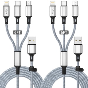 HAHDAXIA Multi Charging Cable [2Pack 6FT] 3 in 1 Multi Charger Cable Universal Braided Fast Phone Charging Cable with Lightning and Type C Micro USB Connectors Multiple USB Charger Cable for