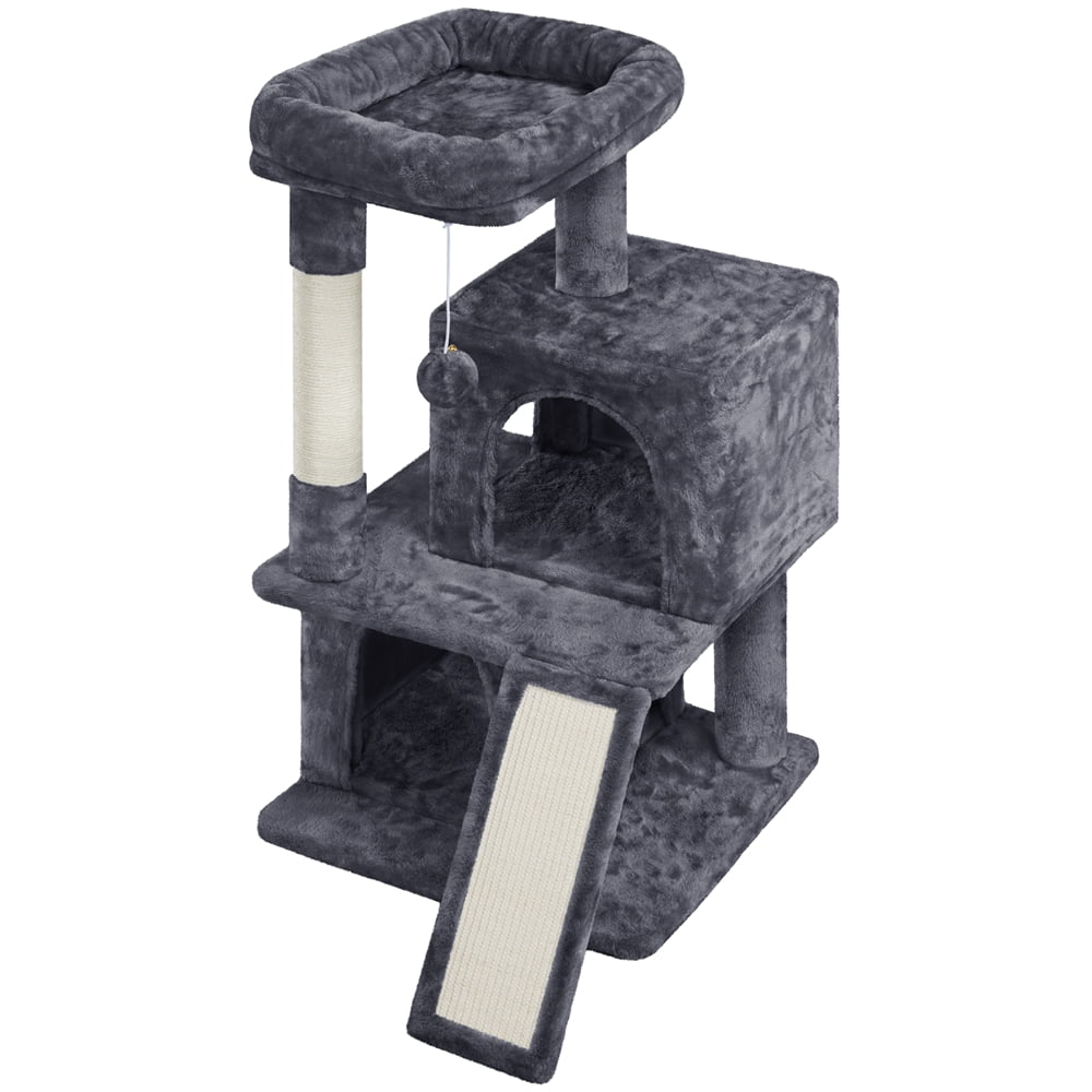 Yaheetech 36" Height Cat Tree with Double Condos and Scratching Board, Dark Gray