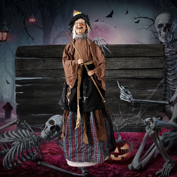 AKEGAMN Halloween Animated Standing Witch Life Size Animatronic Witch With Pre Recorded Phrases Glowing Red Posable Arms Ideal For Scary Halloween Holiday Decor Prop Indoor/Outdor Spine- Sound Effec