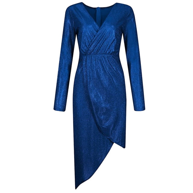 Pompotops Mode Femmes Robe Aguichant à Manches Longues Robes Formelles Col en V Paillettes Fête Bureau Robes et Robes de Soirée