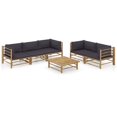 thumbnail image 1 of vidaXL 6 Piece Garden Lounge Set with Dark Grey Cushions Bamboo, 1 of 5