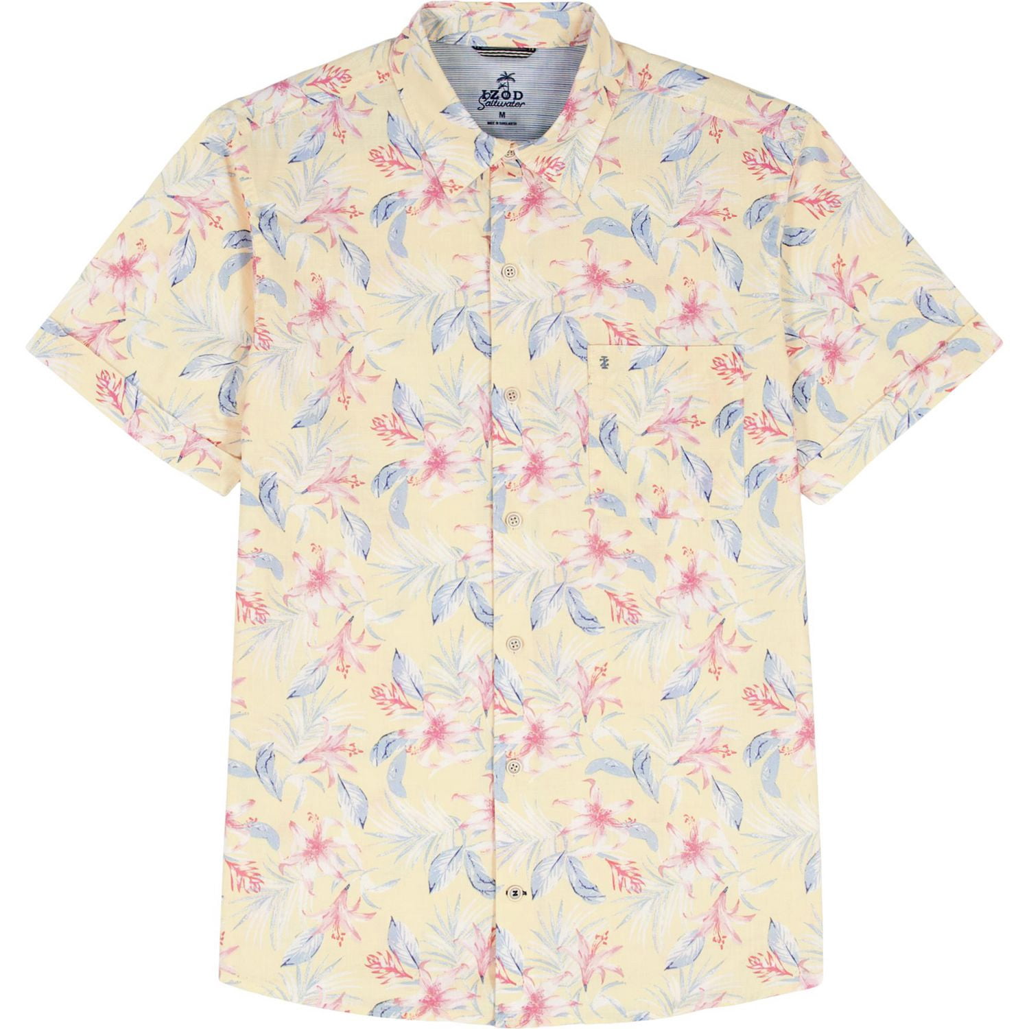 IZOD Chemise chambray Dockside à manches courtes et boutonnage frontal