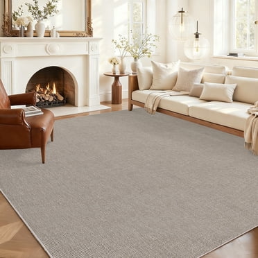 Large Area Rug 9x12ft, Modern Solid Woven Texture, Washable, Non-Slip, Ultra-Thin, Non-Shedding, Collapsible, Pet-Friendly Neutral Taupe Farmhouse Carpet for Living Room, Bedroom, Camel