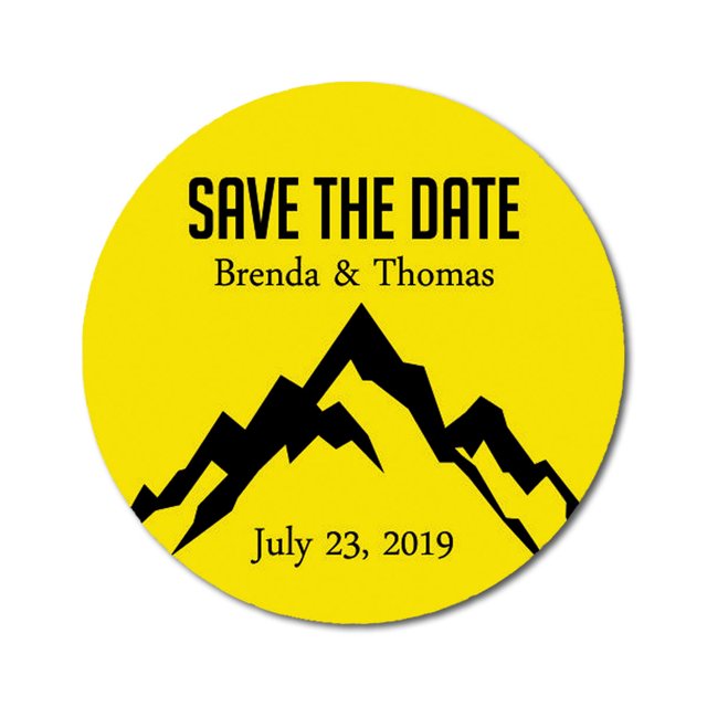 Darling Souvenir Round 45 Pcs Snowy Mountain Save The Date Stickers Personalized Bride Groom Names And Date Envelope Seals - Yellow