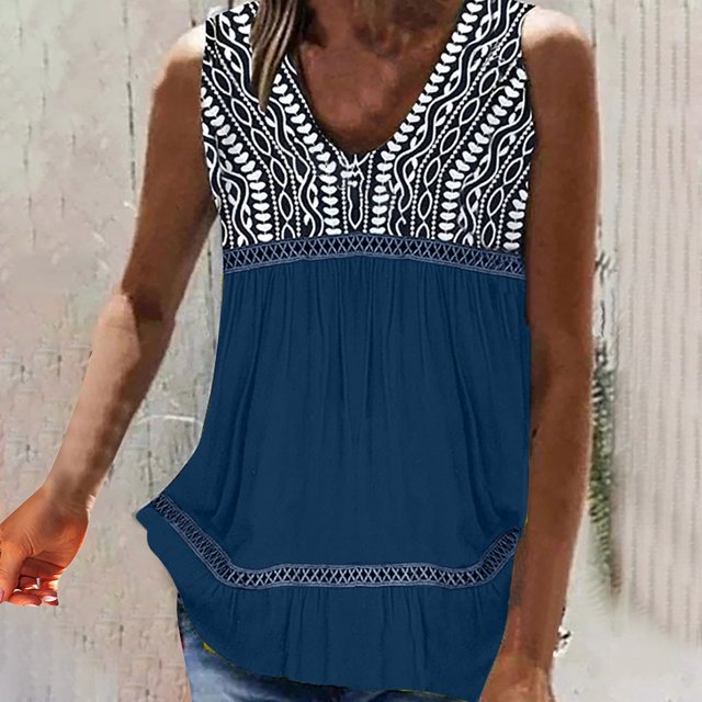 LSLJS Débardeurs pour Femmes Gilet Imprimé Mode pour Femmes Col Rond Ample Sans Manches T-Shirt Chandail Hauts Blouse