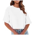 thumbnail image 1 of BVOFAR T-Shirts Décontractés à Manches Mi-Longues pour Femmes Épaules Tombantes Col Rond Crop Tops Été Couleur Unie Tees 2025, 1 of 7