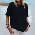 thumbnail image 2 of B91xZ Tunique pour Femmes Tops Slim-Fit Manches Courtes Solide Bateau Cou T-Shirt, Marine L, 2 of 5