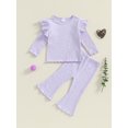 thumbnail image 4 of Gupgi 2Pcs Baby Girl Fall Outfits Ruffle Infant Long Sleeve Sport Print Tops + Flare Pants Set Toddler Clothes, 4 of 9