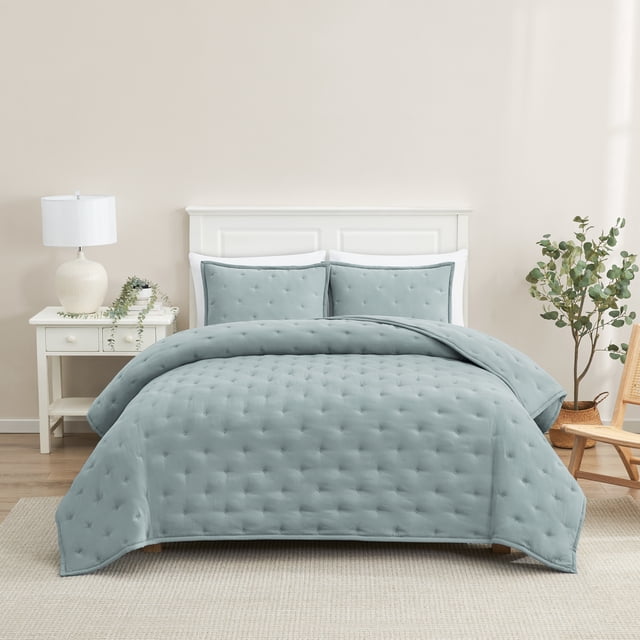 Mainstays Queen Comforter Set, Soft Lightweight & All Season, 3-Piece, Silver Blue