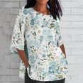thumbnail image 2 of QIPOPIQ Chemises en Lin pour Femmes Manches 3/4 Hauts Grande Taille T-Shirts Amples à Col Rond T-Shirts Décontractés Tuniques à Manches Trois Quarts Liquidation, 2 of 5