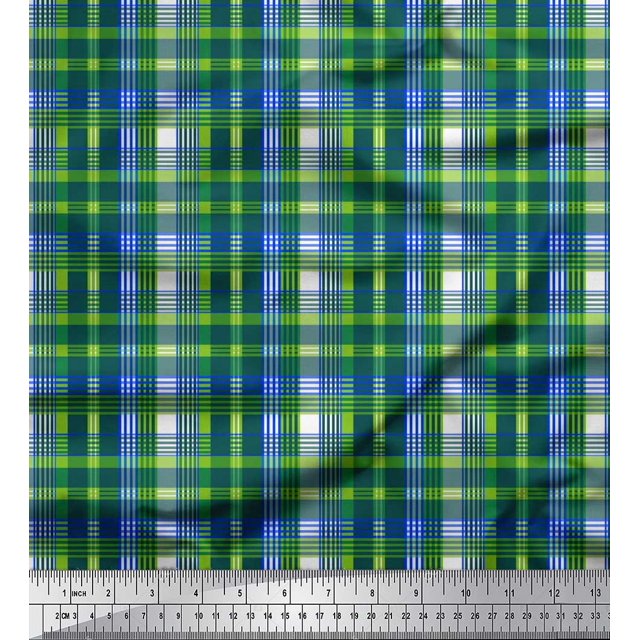 Soimoi polyester Crepe Fabric Plaid Check Printed Craft Fabric by the Yard 42 Inch Wide