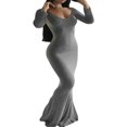 thumbnail image 1 of Ladies Long Dress Long Sleeve  Neck Slim Solid Casual Dress, 1 of 6