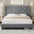 thumbnail image 1 of FullFurnique Upholstered Platform Bed Frame with Wooden Slat Support, Queen, Light Gray, 1 of 9
