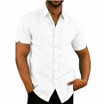 thumbnail image 1 of Mens Linen Short Sleeve Summer Solid Shirts Casual Loose Button Down Dress Soft Tee Tops, 1 of 6