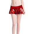 thumbnail image 2 of Women's Solid Shiny Metallic Wet Look Pleated Mini Skirts Low Rise Double Layer Flared A Line Dance Skater Skirt, 2 of 7
