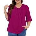 thumbnail image 1 of Timegard Plus Size Tops for Women V-Neck Ruched Ruffle 3/4 Sleeve Comfy Tee Shirts Casual Loose Tops, 1 of 5