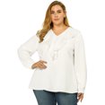 thumbnail image 1 of GRACE & GRANDEUR Women's Plus Size Tops V Neck Ruffle Boho Chiffon Blouse White 1X, 1 of 6