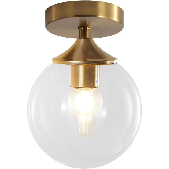KCO Lighting Brushed Gold Flush Mount Ceiling Light, Bubble Glass Globe Ceiling Lamp, Mid Century Modern Bathroom Ceiling Light