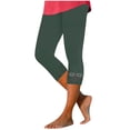 thumbnail image 1 of Olyvenn Womens Rhinestone Trim Capri Pants Stretchy Compression Leggings Print Pattern Yoga Pants Summer Vacation Outfits Green S, 1 of 4