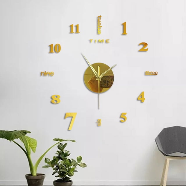 EGNMCR Frameless DIY Wall Mute Clock Mirror Sticker Home Office Decor the light