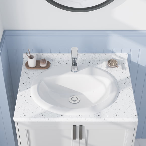 Drop in Bathroom Sink 20x17 Inch, White Oval Ceramic Vanity Top Sink with Overflow, Single Hole,Contemporary Drop in Lavatory, cUPC Certified, Ideal for Small Spaces