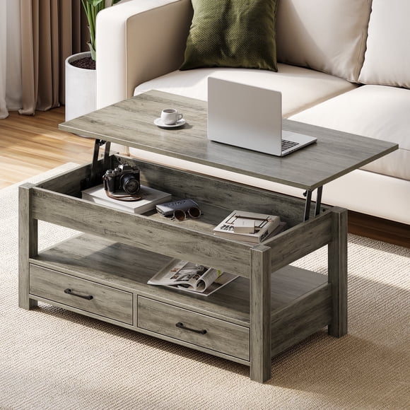 Greenstell Table Basse à Plateau Relevable avec 2 Tiroirs, 47 Pouces de Large, Chêne Lavé