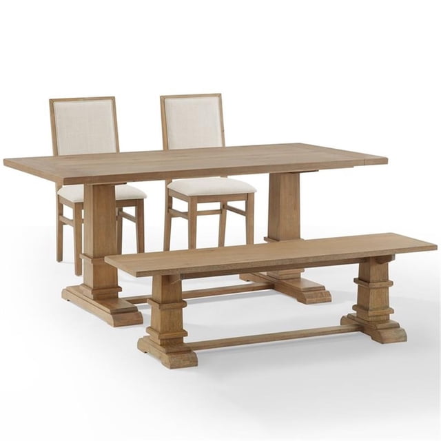Pemberly Row Ensemble de Salle à Manger Moderne en Bois 4 Pcs, Brun Rustique/crème