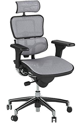 Ergohuman High Back Executive Chair with Headrest, Grey Mesh Seat & Back