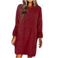 thumbnail image 5 of XZNGL Robe à Manches Longues Femme Automne et Hiver Femme Décontractée Unie à Manches Longues Ample Col Rond Chandail Duveteux Robe Chandail Robe à Manches Longues pour Femmes Longue Robe Chandail pour Femmes, 5 of 5