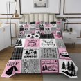 thumbnail image 1 of YST Girls Pink Camper Quilt Set King Happy Camping Bedspread Set,Rv Decor For Inside,Camper Accessories For Travel Trailers Coverlet Set,Black Grey Buffalo Plaid Pine Tree Bedding Set, 1 of 5