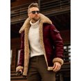 thumbnail image 4 of FOCUSNORM Men's Zip Up Leather Jacket Woolen Fleece Long Sleeve Contrast Color Pockets Lapel Neck Casual Coat, 4 of 9