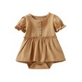 thumbnail image 1 of Faithtur Nouveau-Né Fille Manches Courtes Romper, Bouton de Couleur Unie Col Rond Robe Patchwork Style Playsuit, Casual Simple Body, 1 of 9