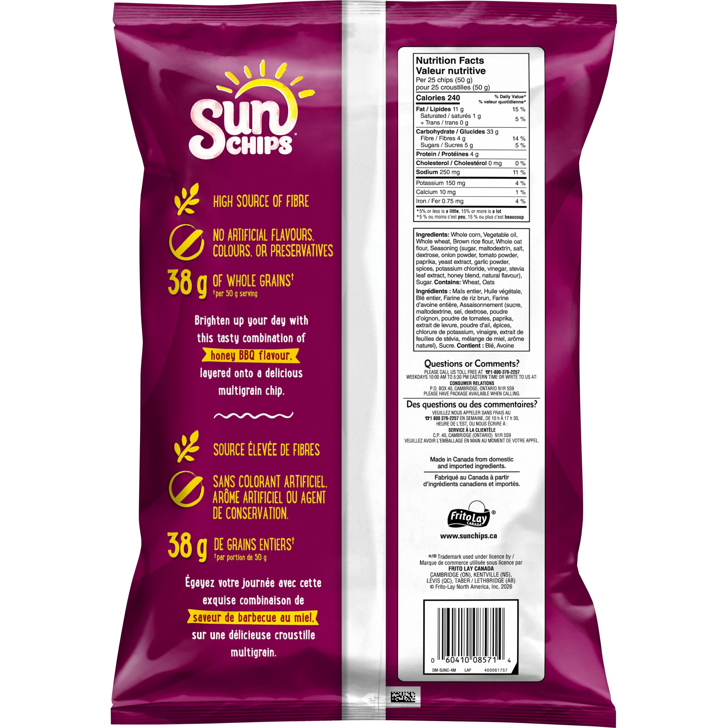 SunChips Saveur BBQ au miel Collations multigrains