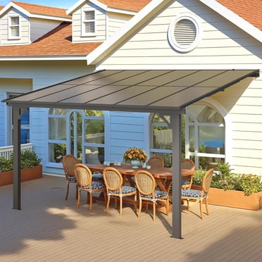YODOLLA 10' x 12' Wall-Mounted Hardtop Gazebo wiht Adjustable Height, Heavy Duty Outdoor Gazebo for Patio, Backyard, and Lawns