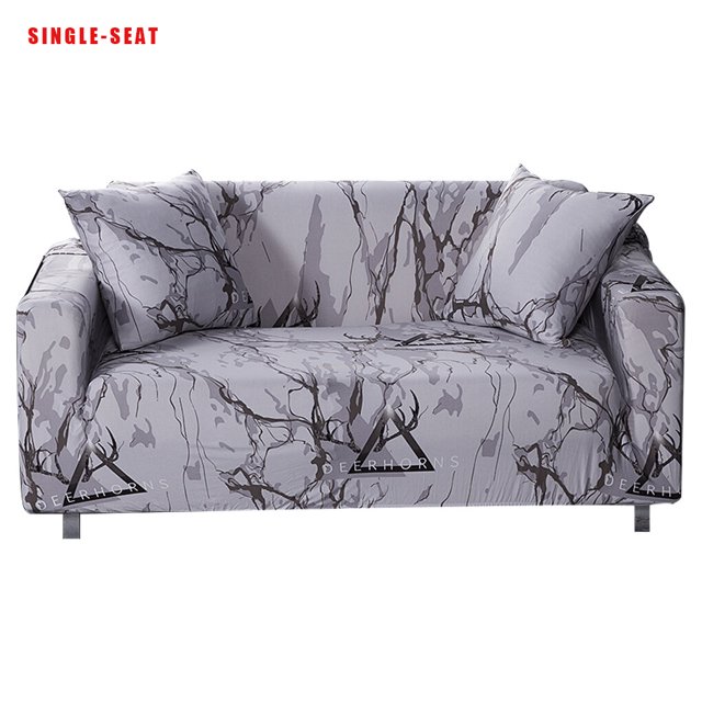 Soft Elastic Universal Sofa Cover Breathable Wear-resistant Printed Slipcover Protector Single Marble Grey