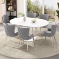 thumbnail image 1 of Noble House 7-Piece Dining Set, White Extendable Round Table for 4–6 with 6 Velvet Chairs, Gold Metal Legs, Gray, 1 of 10