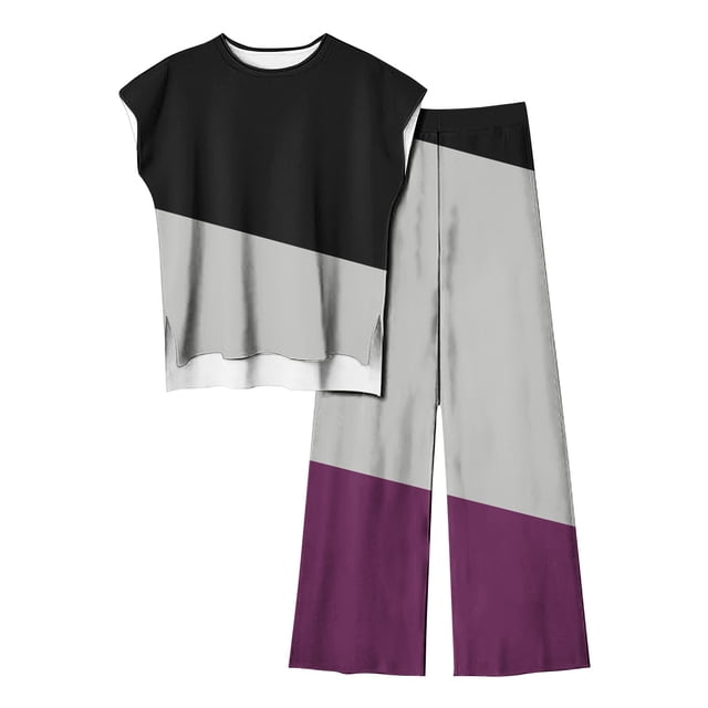 Blouses pour Femmes Mode Décontractée Sans Manches devant Dos Court Ensemble Haut et Pantalon