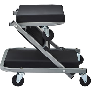 KFFKFF Z-Creeper Seat, Dual Functionality Rolling Foldable Auto Creeper/Stool, Supports up to 300 lbs, Mechanic Creeper, Slim Design Creeper with 6 pcs Wheels for Garage, Workshop, Auto Maintenance