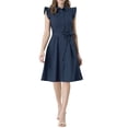 thumbnail image 1 of INSPIRE CHIC Robe-Chemise pour Femme Manches Cap Pointes Col à Pointes Taille à Nouer Boutons Robes Mi-Longues Bleu Marine TP, 1 of 7