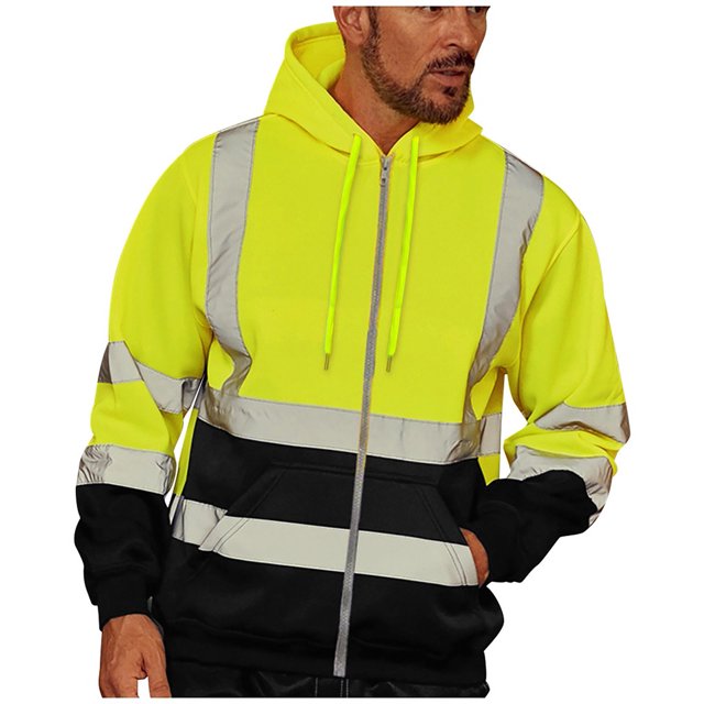 Mens Road Work High Anime Hoodies Visibilitypullover Long Sleeve Hooded Flannel Hoodies Sweatshirt Tops Blouse
